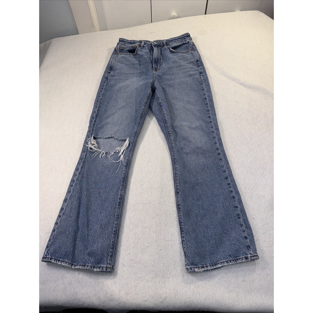 American Eagle Jeans Highest Rise 90's Flare Blue Distressed Women's Size 8